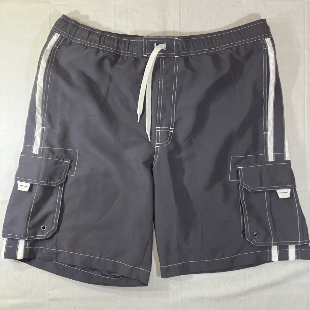 Open Trails Mens Cargo‎ Board Shorts Gray Medium Mesh Lined Swim Trunks RN 67227